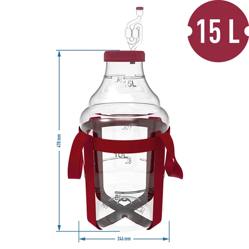 Garrafão para vinho leve, inquebrável, com arnês, 15 L - 6