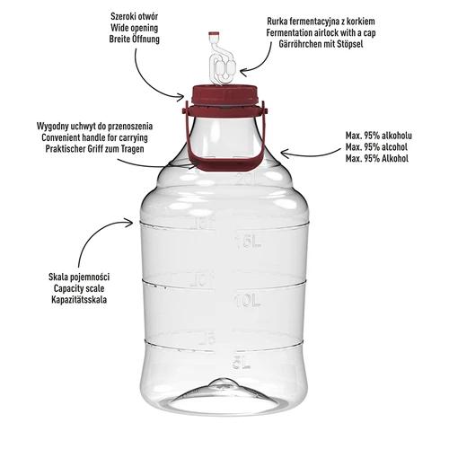 Garrafão para vinho leve, inquebrável, com pega, 20 L - 4