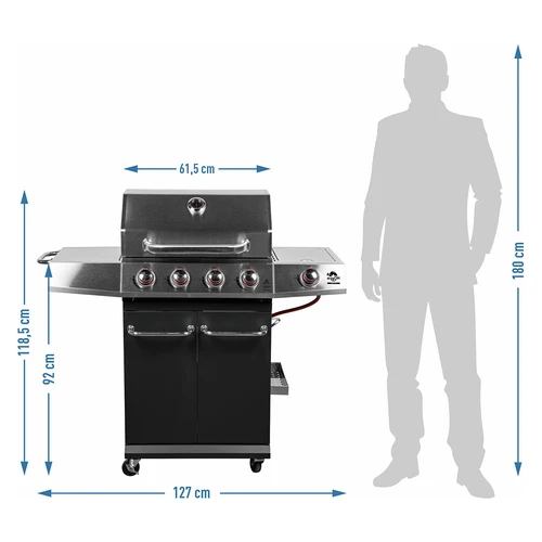 Grelhador a gás dragON BBQ101, 11,7 kW, preto e prateado - 10