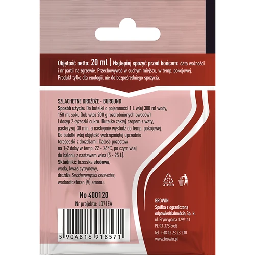 Levedura enológica Burgund, 20 ml - 2