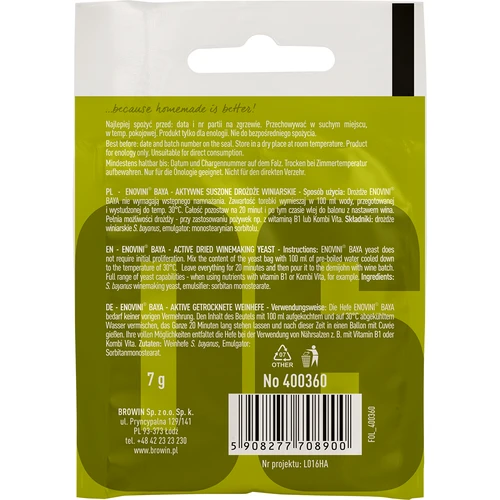 Levedura enológica Enovini® BAYA, 7 g - 2