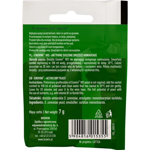 Levedura enológica Enovini® WS, 7 g - 2