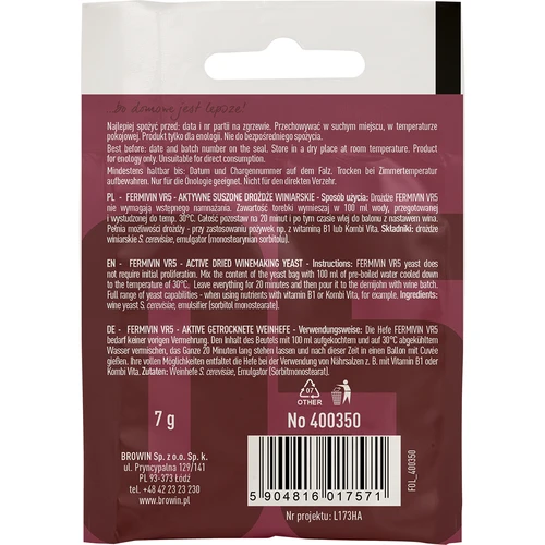 Levedura enológica Fermivin VR5, 7 g - 2