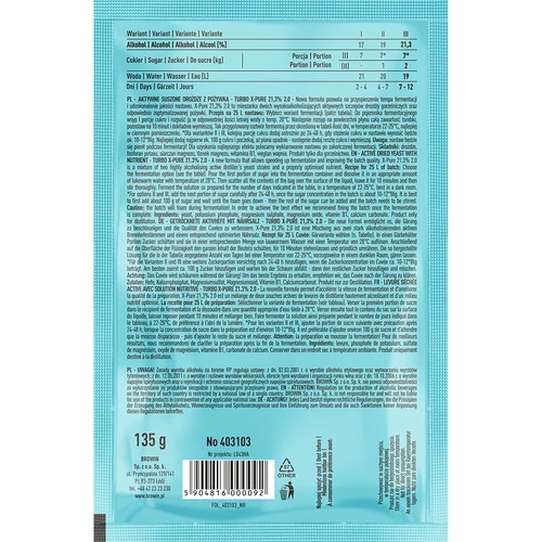 Levedura Turbo X-Pure 21,3% 48h, 25 L - 2