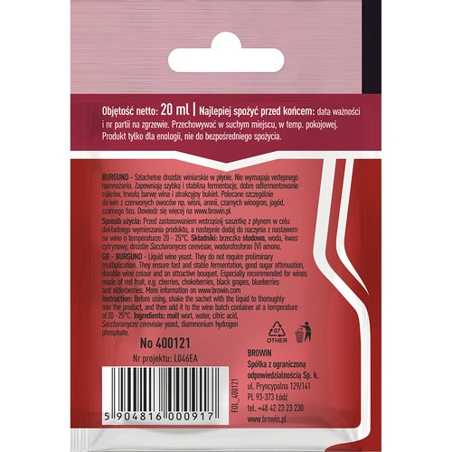 Levedura vínica Burgund para inoculação direta, 20 ml - 2