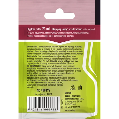 Levedura Vínica Universal sem propagação, 20 ml - 2