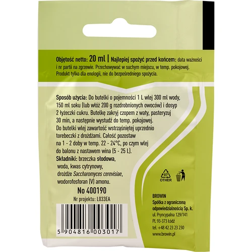 Leveduras enológicas universais, 20 ml - 2