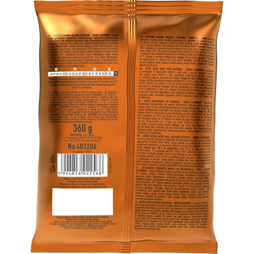 Leveduras Turbo X-Harmony 18%, 100 L, 360 g - 2