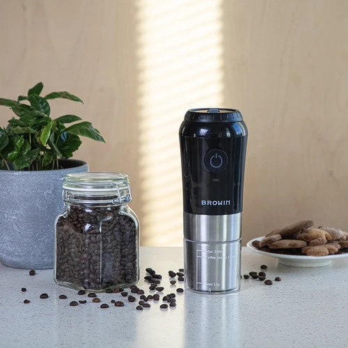 Moinho de café – elétrico, de mós, com cafeteira e copo - 14