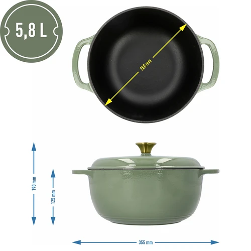 Panela de ferro fundido esmaltada - sálvia, 5,8L - 4