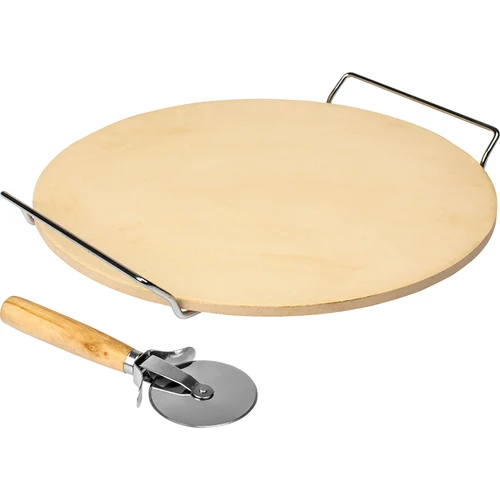 Pedra para pizza com pega e cortador, em cordierita, redonda 33 cm - 2