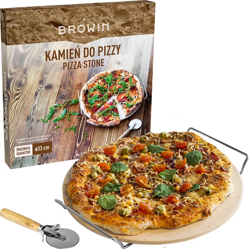 Pedra para pizza com pega e cortador, em cordierita, redonda 33 cm - 7