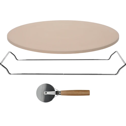 Pedra para pizza com pega e cortador, em cordierita, redonda 33 cm - 3