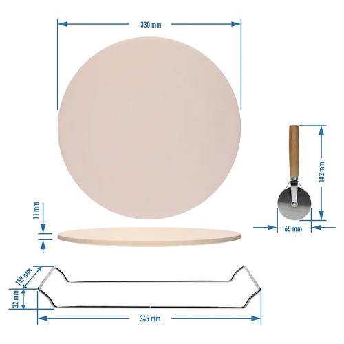Pedra para pizza com pega e cortador, em cordierita, redonda 33 cm - 8