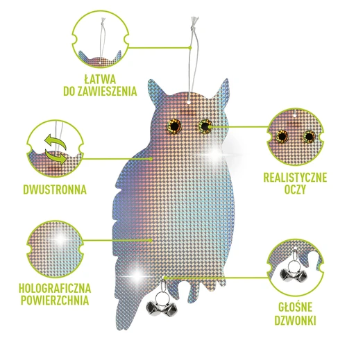 Pendente refletor para afugentar aves - coruja com sininhos - 4