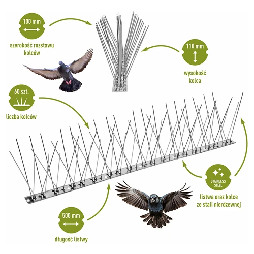 Picos anti-aves, em tira metálica, 10 unidades - 3