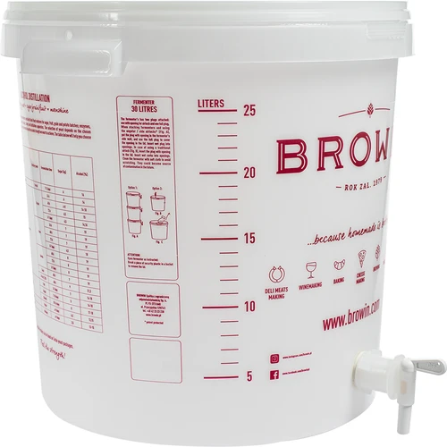 Recipiente de fermentação 30 L, branco com impressão, torneira e 2 borbulhadores - j.EN - 4