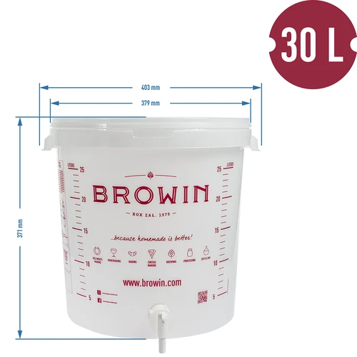 Recipiente de fermentação 30 L, branco com impressão, torneira e 2 borbulhadores - j.EN - 6