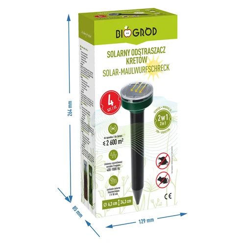 Afugentador solar de toupeiras – proteção eficaz, segura e humanitária para o jardim, conjunto de 4 unidades. - 10