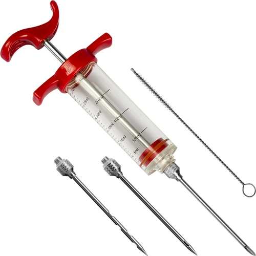 Seringa para carnes 30 ml + 3 agulhas + escovilhão