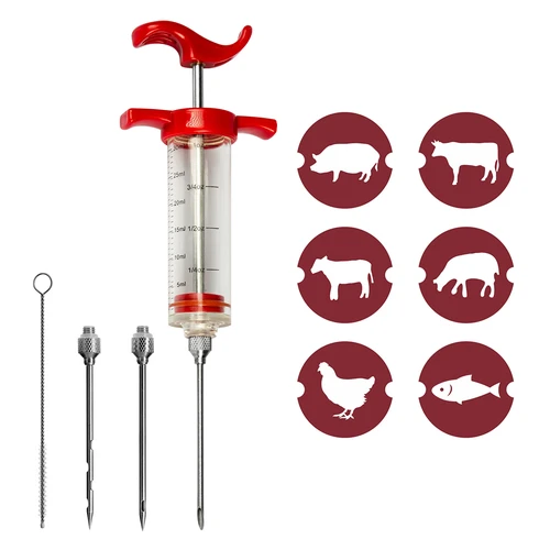 Seringa para carnes 30 ml + 3 agulhas + escovilhão - 8