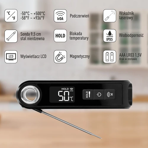 Termómetro de cozinha de infravermelhos, compacto, com sonda dobrável - 8