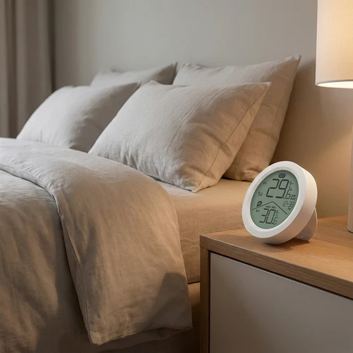 Termómetro eletrónico da marca Soens - com sensor externo, redondo branco - 6