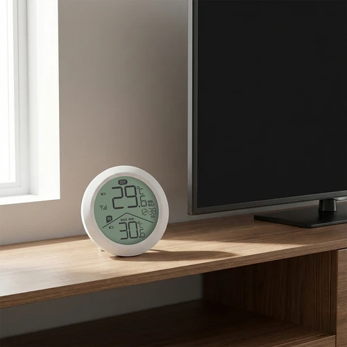 Termómetro eletrónico da marca Soens - com sensor externo, redondo branco - 7