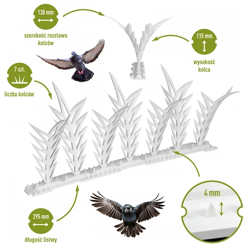Tiras com picos dissuasores de aves, decorativas, brancas - em plástico, 6 un. - 3