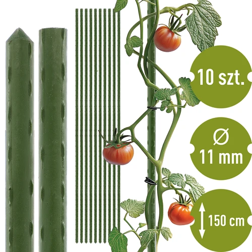 Tutores de jardim Bioogród – aço revestido, 1,5 m, diâmetro 11 mm, 10 unidades