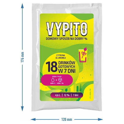 VYPITO 12%, saqueta para 18 cocktails - Limão & lima, 126 g - 4