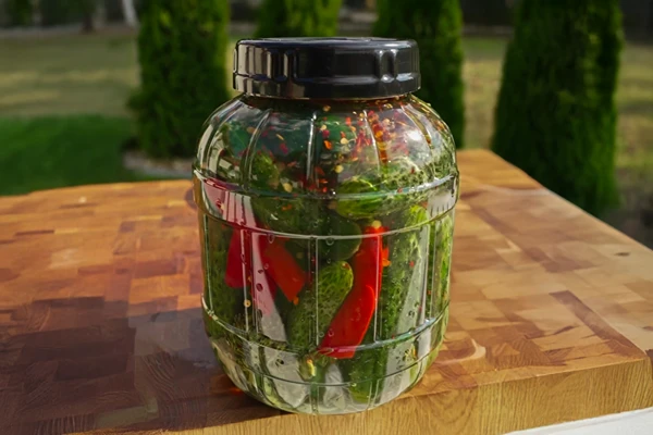 Pepinos fermentados com chili