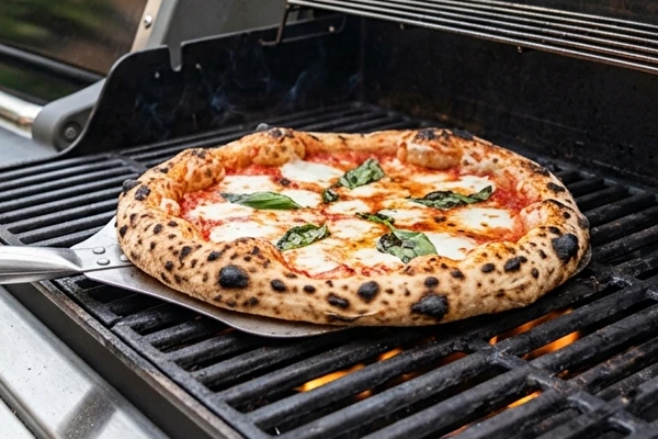 Pizza napolitana no grelhador a gás